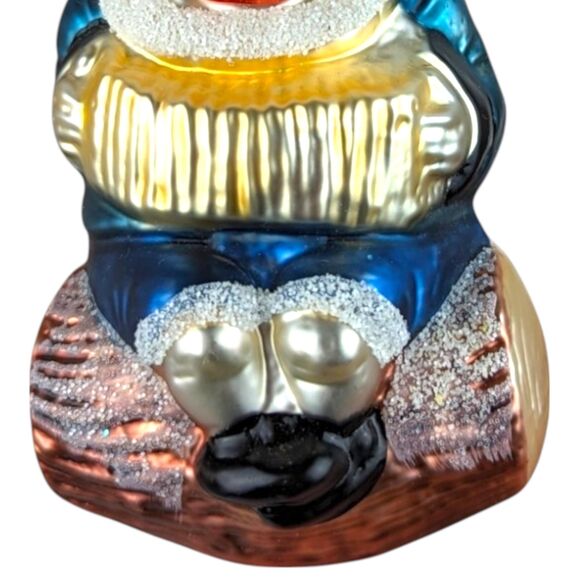 Vintage Merck Family Glass Gnome Ornament: German Blown Glass on Log - Picture 2 of 5